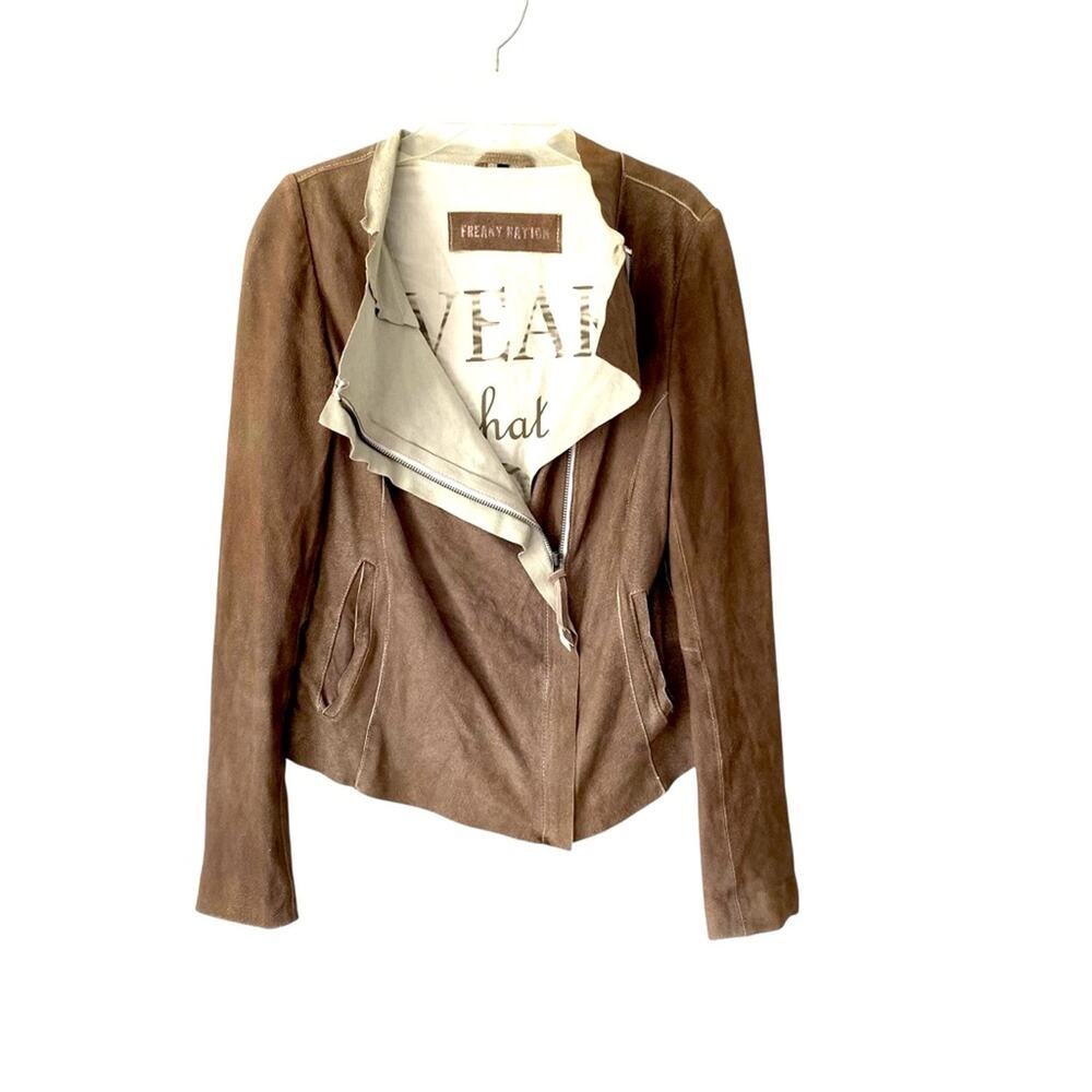 Freaky National Leather Cotton Lined Moto Biker Jacket Brown size small